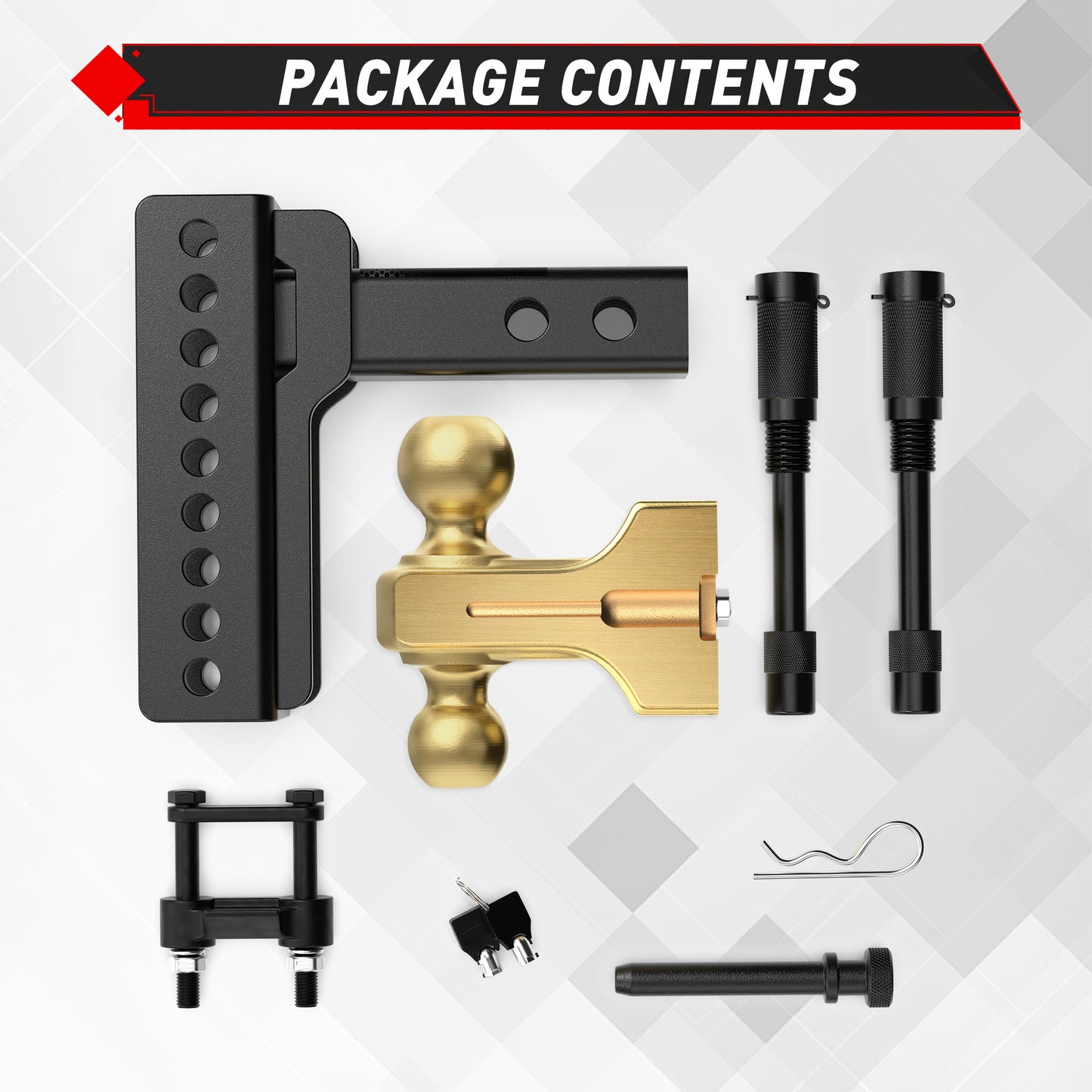 TYT Adjustable Truck Trailer Hitch for 2 inch Receiver, 6" Drop/Rise Tow Hitch with Dual Balls (2" & 2-5/16")(Gold),Includes Two Pin Locks & Hitch Tightener - TYT4WD