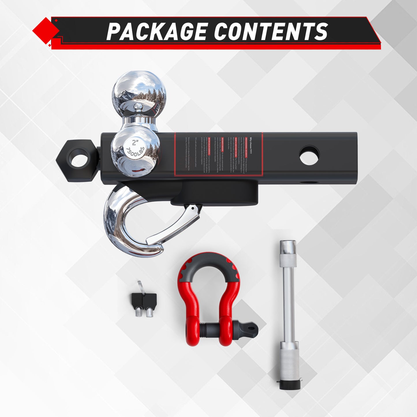 TYT Tri Ball Mount Trailer Hitch with Tow Hook & Shackle - TYT4WD