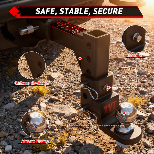 TYT Adjustable Trailer Hitch Ball Mount with 2 inch Ball - TYT4WD