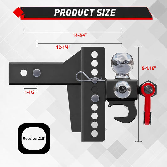 TYT Adjustable 5-in-1 Tri-Ball Hitch Ball Mount for 2-1/2 in Receiver