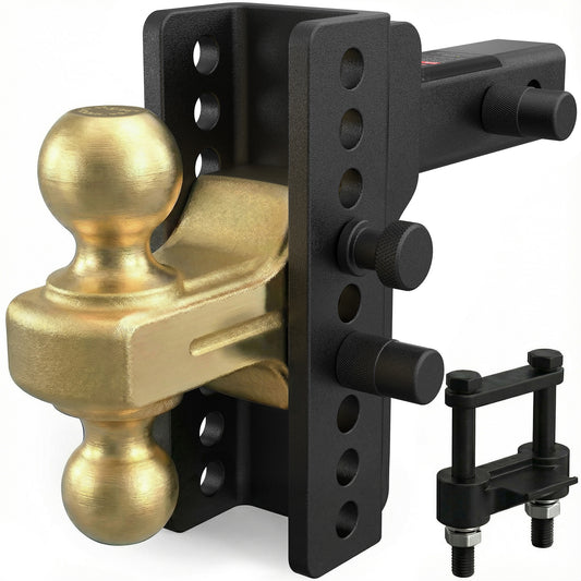 TYT Adjustable Truck Trailer Hitch for 2 inch Receiver, 6" Drop/Rise Tow Hitch with Dual Balls (2" & 2-5/16")(Gold),Includes Two Pin Locks & Hitch Tightener - TYT4WD