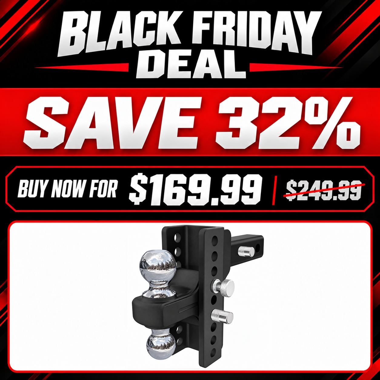 TYT Adjustable Heavy Duty Trailer Hitch Ball Mount for 2.5" Receiver - TYT4WD