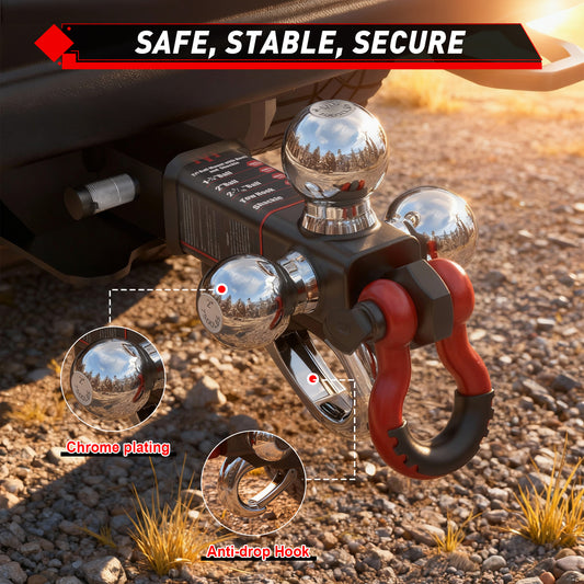 TYT Tri Ball Mount Trailer Hitch with Tow Hook & Shackle - TYT4WD
