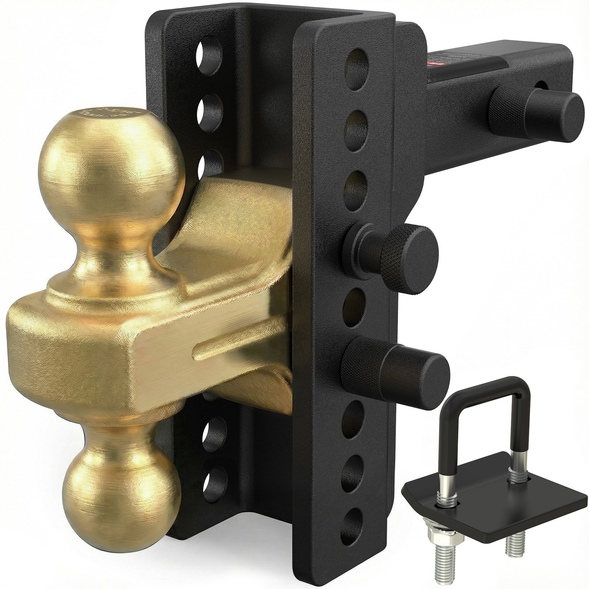 TYT Adjustable Truck Trailer Hitch for 2.5 inch Receiver, 6" Drop/Rise Tow Hitch with Dual Balls (2" & 2-5/16")(Gold),Includes Two Pin Locks & Hitch Tightener - TYT4WD