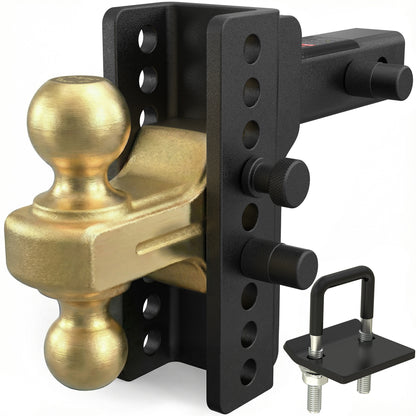 TYT Adjustable Truck Trailer Hitch for 2.5 inch Receiver, 6" Drop/Rise Tow Hitch with Dual Balls (2" & 2-5/16")(Gold),Includes Two Pin Locks & Hitch Tightener - TYT4WD
