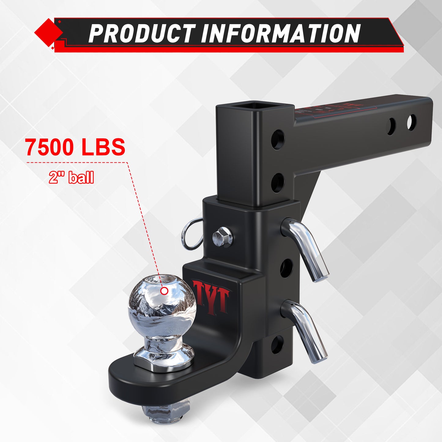TYT Adjustable Trailer Hitch Ball Mount with 2 inch Ball - TYT4WD