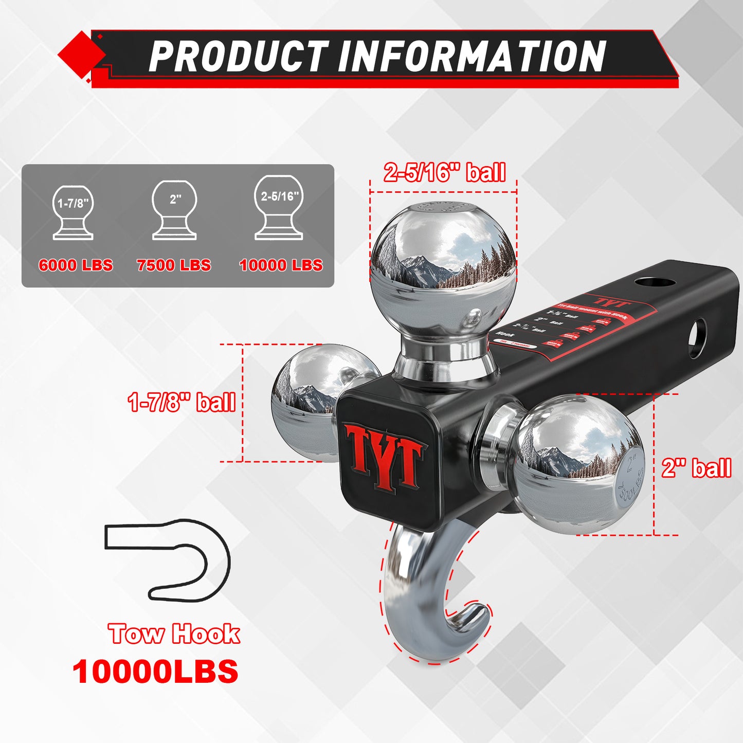 TYT Tri-Ball Mount with Tow Hook - TYT4WD