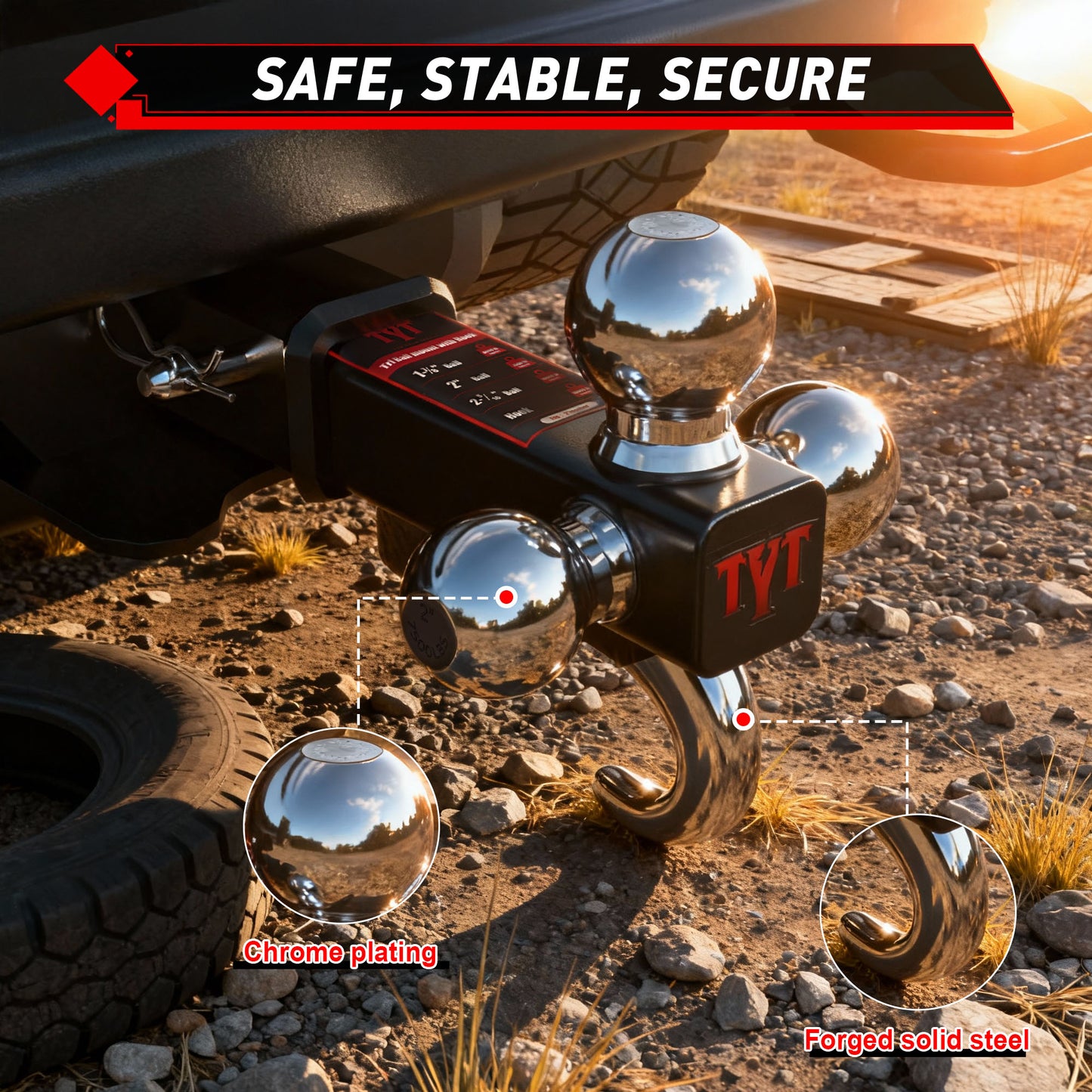 TYT Tri-Ball Mount with Tow Hook - TYT4WD