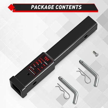 TYT 12" Trailer Hitch Extension for 2 inch Receiver Tube Extender，Includes 2 Sets of 5/8" Premium Hitch Pin, 5000 lbs GTW / 500 lbs TW - TYT4WD