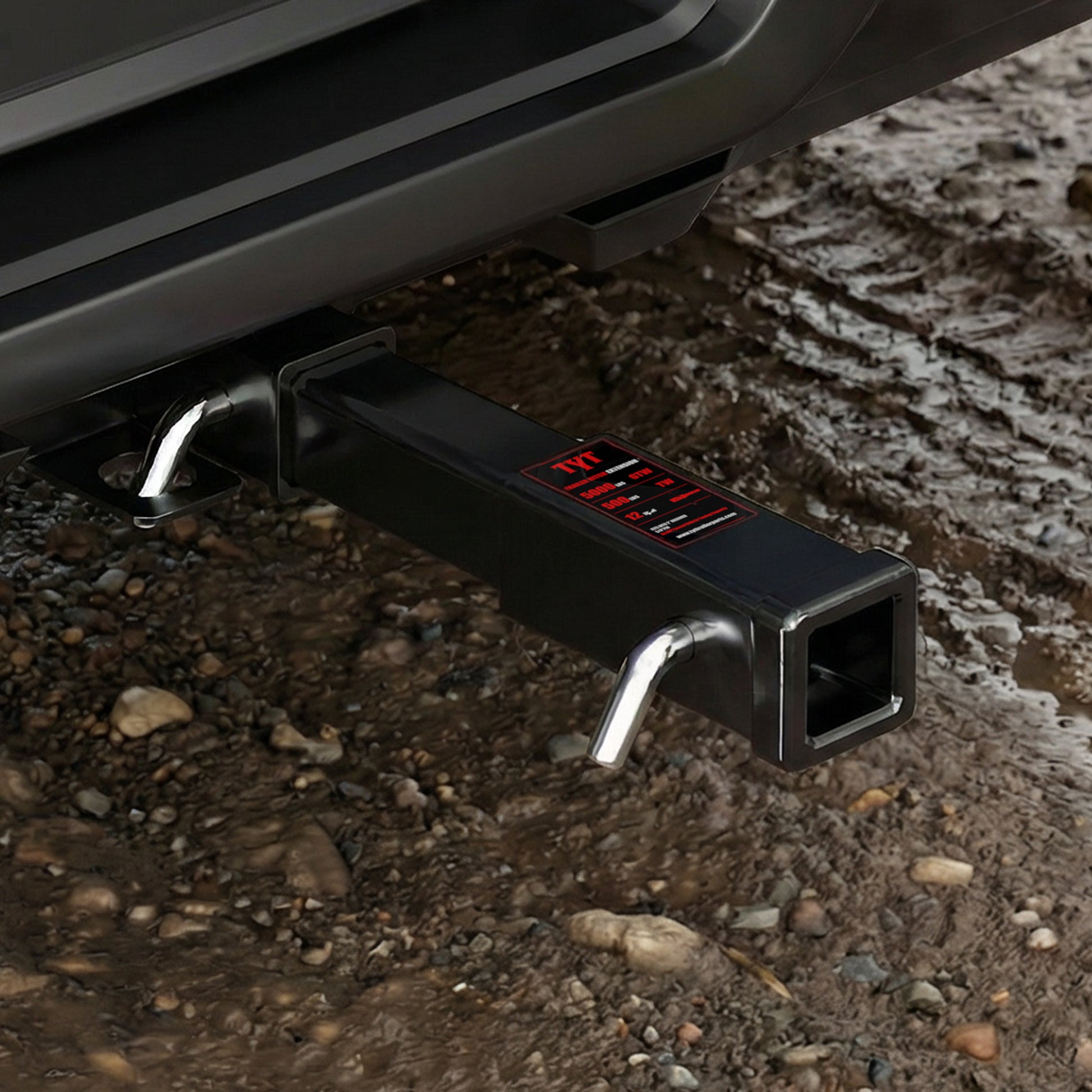 TYT 12" Trailer Hitch Extension for 2 inch Receiver Tube Extender，Includes 2 Sets of 5/8" Premium Hitch Pin, 5000 lbs GTW / 500 lbs TW - TYT4WD