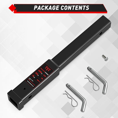 TYT 18" Trailer Hitch Extension, Fits 2 inch Receiver Tube,with 5/8" Advanced Hitch Pin 2-Pack, 3500 lbs GTW / 350 lbs TW - TYT4WD