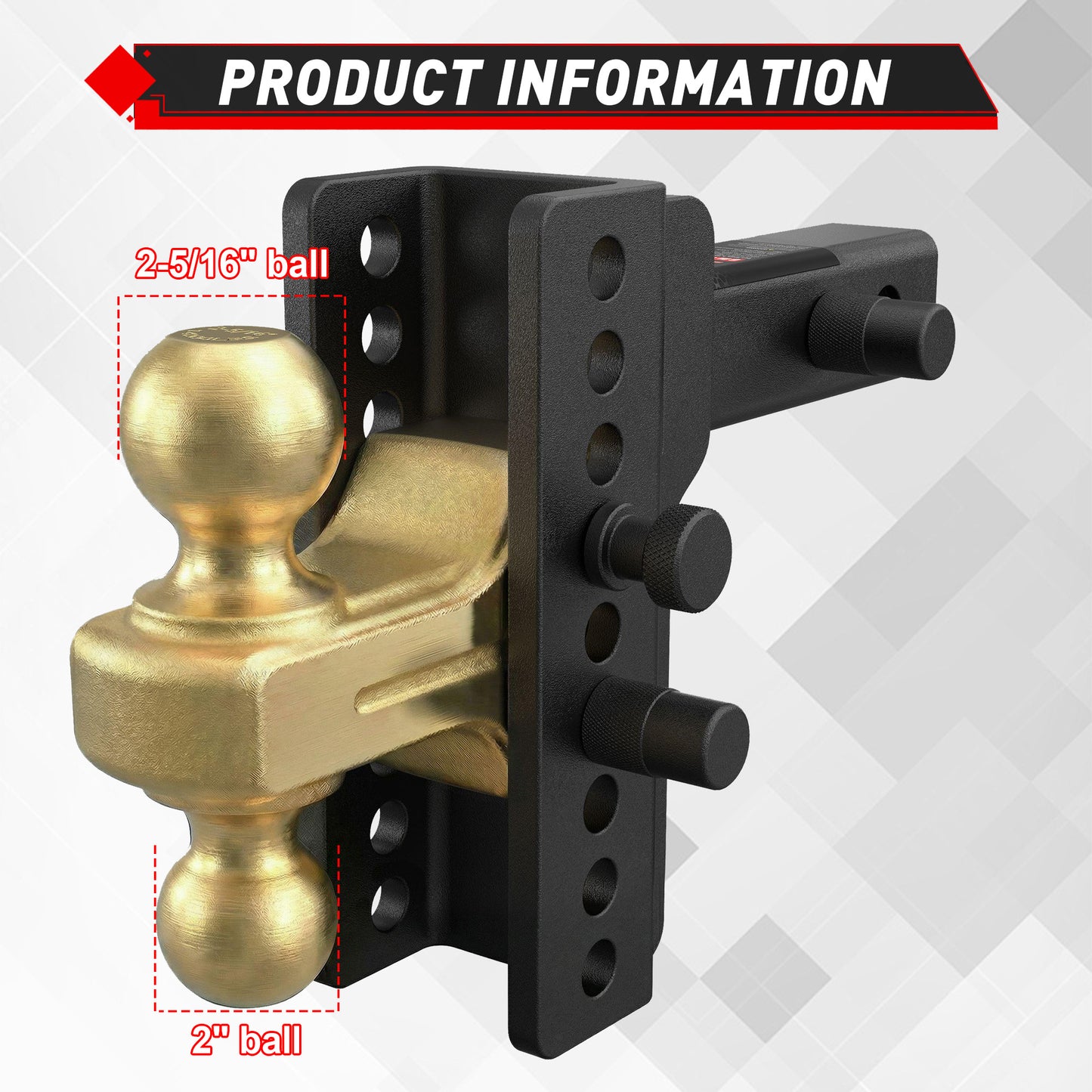 TYT Adjustable Truck Trailer Hitch for 2 inch Receiver, 6" Drop/Rise Tow Hitch with Dual Balls (2" & 2-5/16")(Gold),Includes Two Pin Locks & Hitch Tightener - TYT4WD