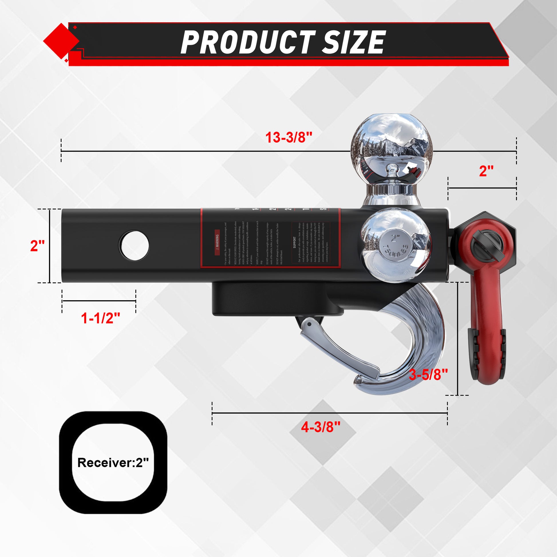 TYT Tri Ball Mount Trailer Hitch with Tow Hook & Shackle - TYT4WD