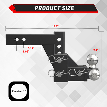TYT Adjustable Trailer Hitch 3-in-1 Tri-Ball Mount - TYT4WD