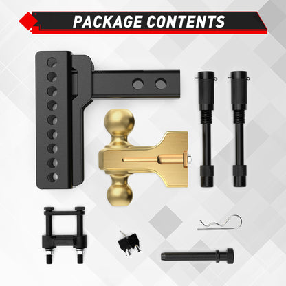 TYT Adjustable Truck Trailer Hitch for 2 inch Receiver, 6" Drop/Rise Tow Hitch with Dual Balls (2" & 2-5/16")(Gold),Includes Two Pin Locks & Hitch Tightener - TYT4WD