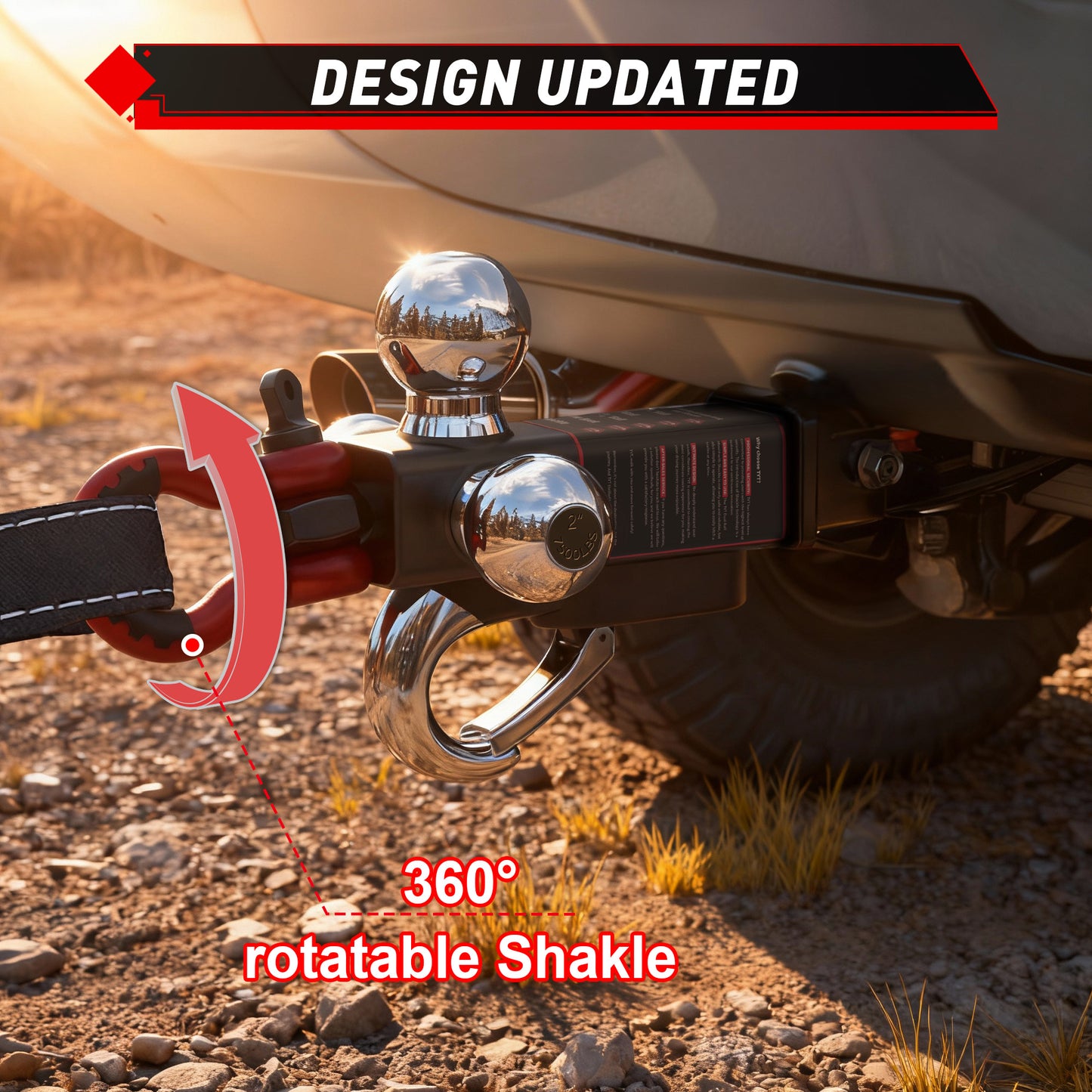 TYT Tri Ball Mount Trailer Hitch with Tow Hook & Shackle - TYT4WD