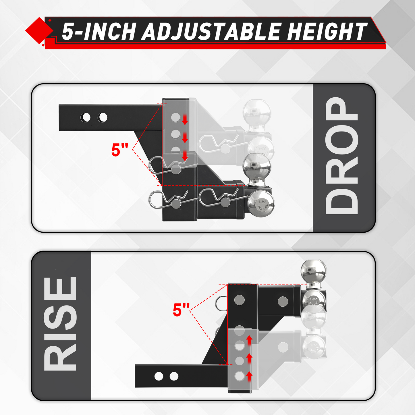 TYT Adjustable Trailer Hitch 3-in-1 Tri-Ball Mount - TYT4WD