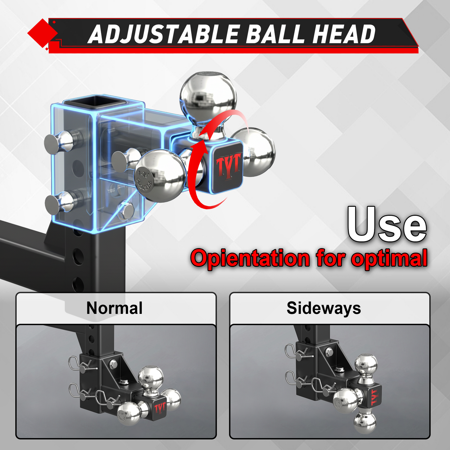 TYT Adjustable Trailer Hitch 3-in-1 Tri-Ball Mount - TYT4WD