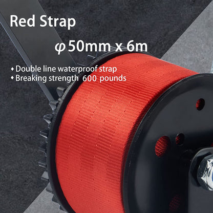 TYT 600LB Boat Trailer Winch with Red Nylon Strap, Anti-Slip Handle Crank Gear Hand Winch, Portable Two-Way Ratchet Forward & Backward Manual Rope Ratio 3.2:1 Winch for ATV Jet Ski Trailer Small Winch - TYT4WD
