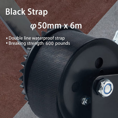 TYT 600LB Boat Trailer Winch with Black Polyster Strap, Anti-Slip Handle Crank Gear Hand Winch, Portable Two-Way Ratchet Forward & Backward Manual Rope Winch for ATV UTV Jet Ski Trailer Small Winch - TYT4WD