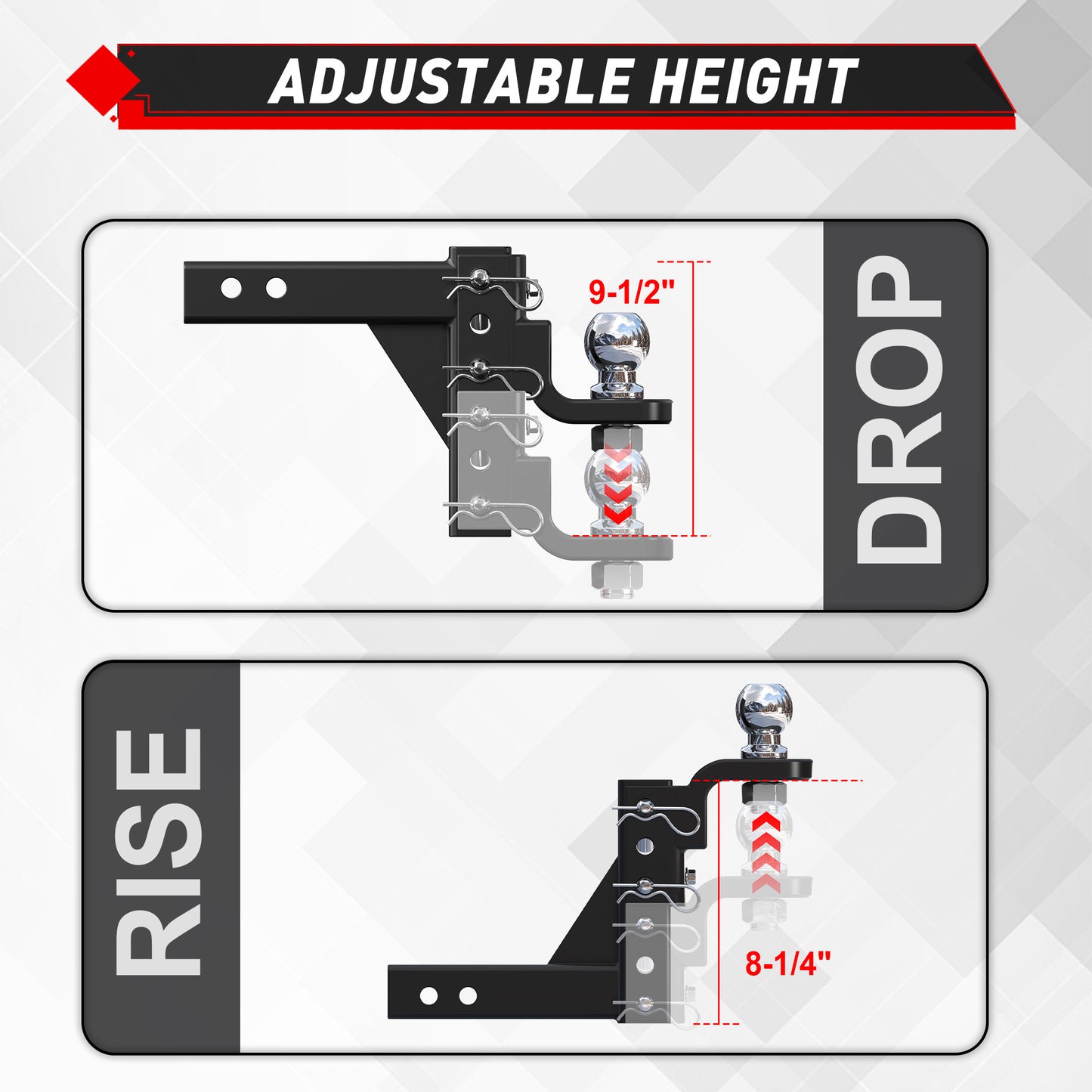 TYT Adjustable Trailer Hitch Ball Mount with 2 inch Ball - TYT4WD