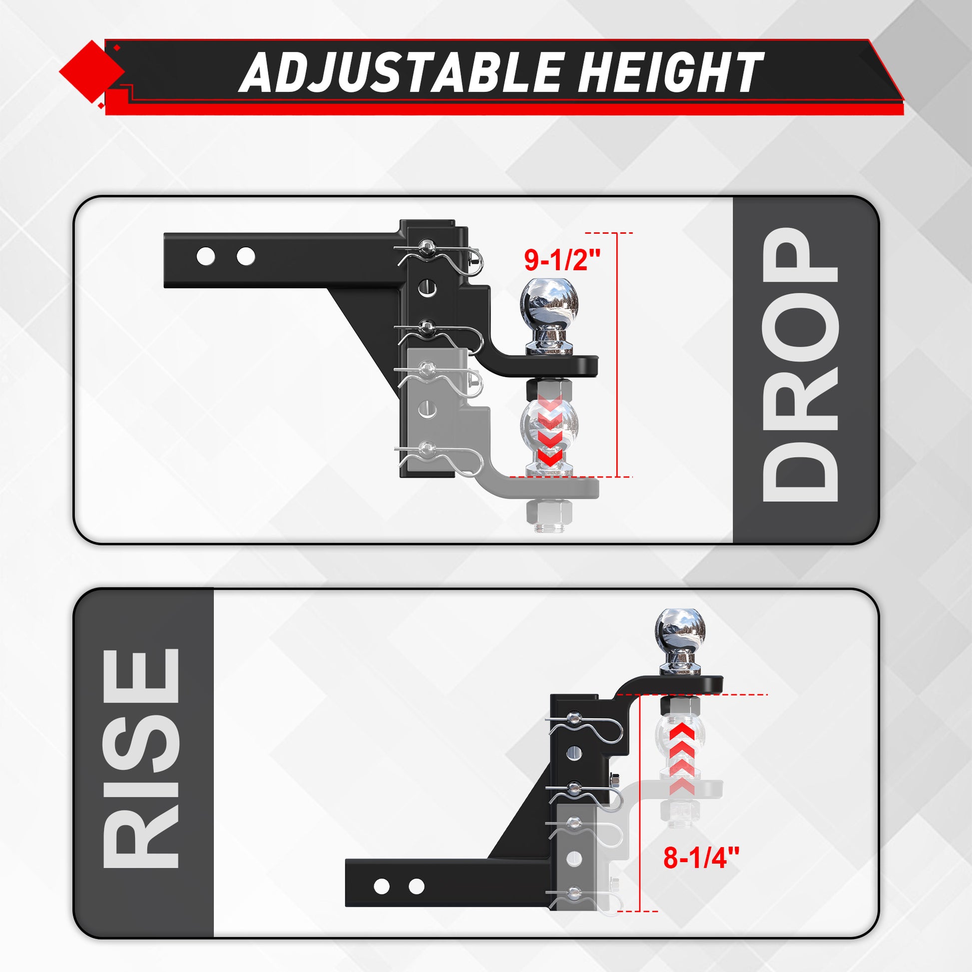 TYT Adjustable Trailer Hitch Ball Mount with 2 inch Ball - TYT4WD