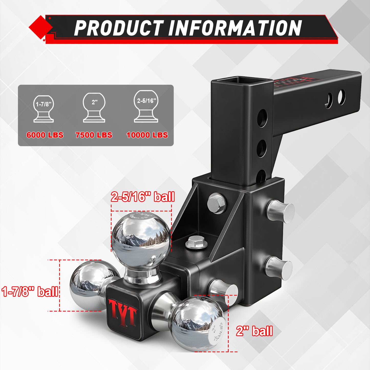 TYT Adjustable Trailer Hitch 3-in-1 Tri-Ball Mount - TYT4WD
