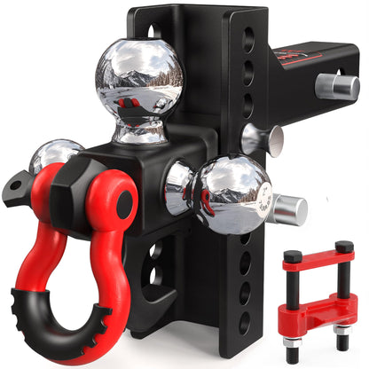 TYT Adjustable Tri-Ball Hitch for 2" Receiver with Tow Hook & Shackle - TYT4WD