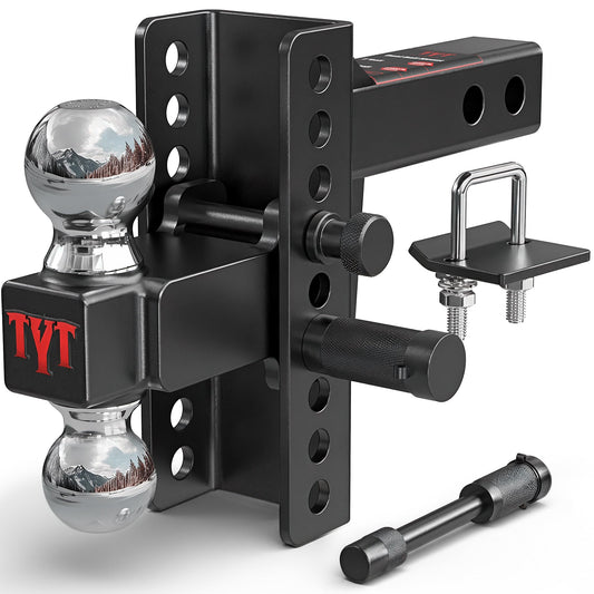 TYT Adjustable Truck Trailer Hitch for 2.5 inch Receiver, 6" Drop/Rise Tow Hitch with Dual Balls (2" & 2-5/16")，Includes Two Pin Locks & Hitch Tightener - TYT4WD