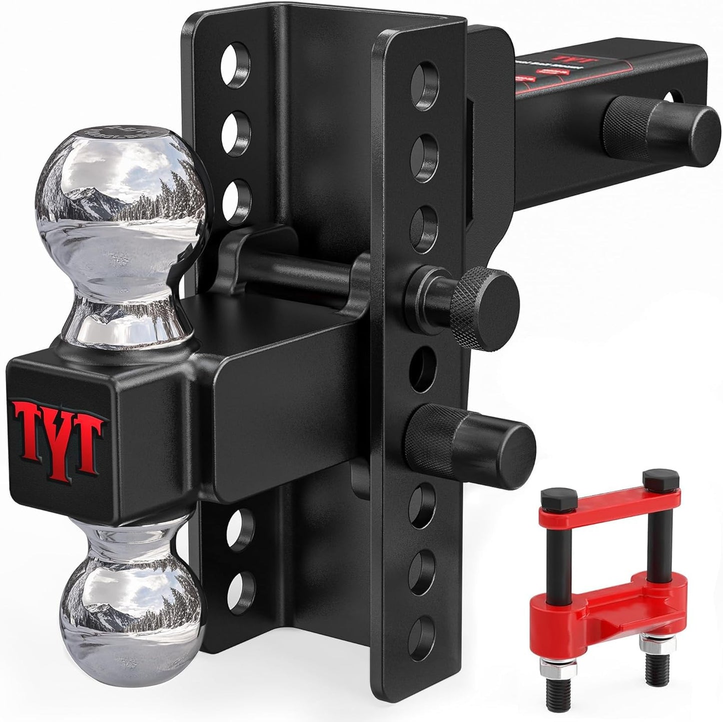 TYT Adjustable Truck Trailer Hitch for 2 inch Receiver, 6" Drop/Rise Tow Hitch with Dual Balls，Includes Two Pin Locks & Hitch Tightener (2" & 2-5/16") - TYT4WD