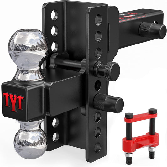 TYT Adjustable Truck Trailer Hitch for 2 inch Receiver, 6" Drop/Rise Tow Hitch with Dual Balls，Includes Two Pin Locks & Hitch Tightener (2" & 2-5/16") - TYT4WD