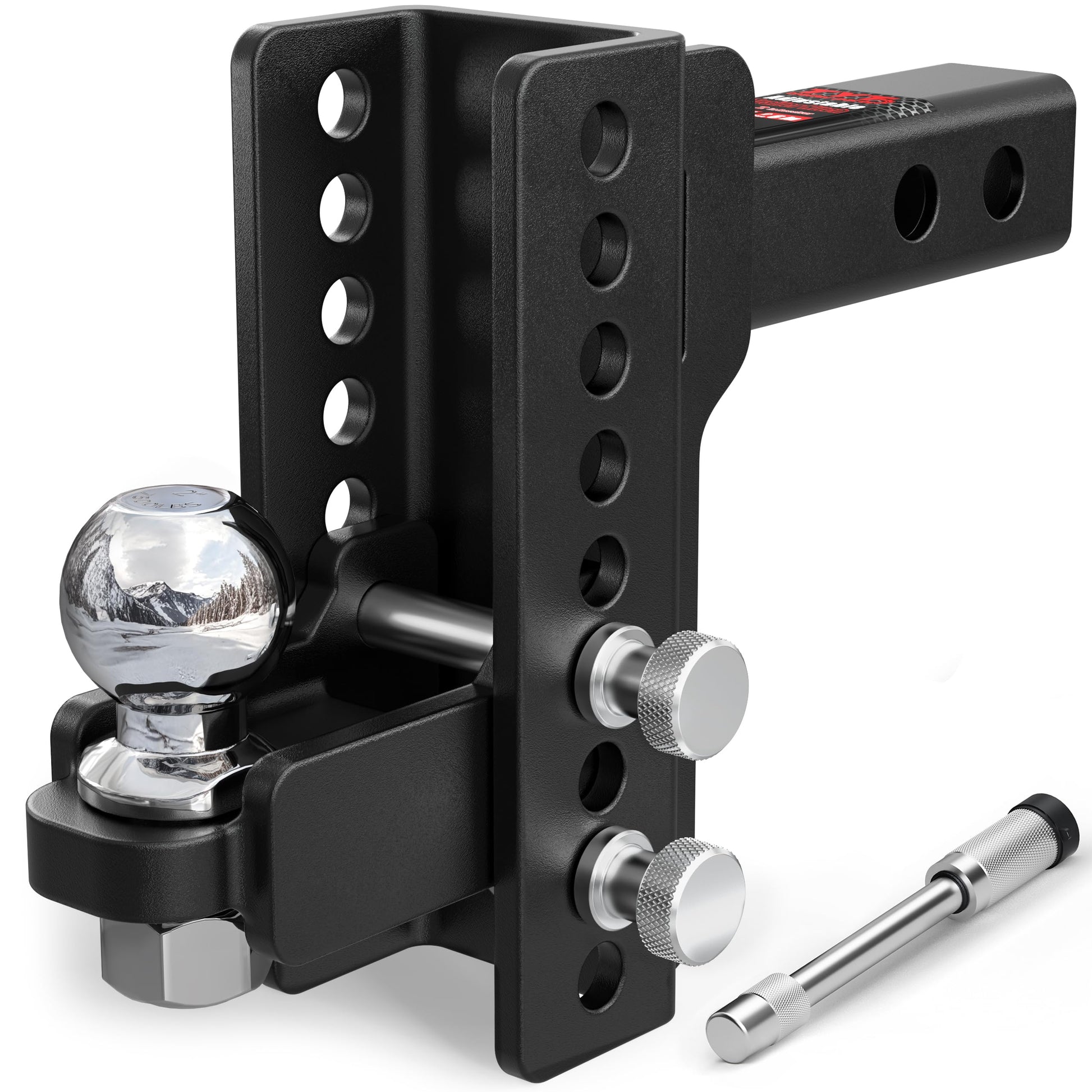 TYT Adjustable Trailer Hitch for 2" Receiver, 6" Drop/Rise, 2" Tow Ball, 7,500 lbs GTW / 750 lbs TW, Includes Two Pins and One Anti-Theft Pin Lock - TYT4WD
