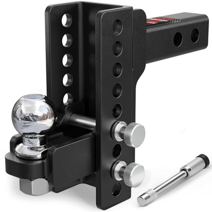 TYT Adjustable Trailer Hitch for 2" Receiver, 6" Drop/Rise, 2" Tow Ball, 7,500 lbs GTW / 750 lbs TW, Includes Two Pins and One Anti-Theft Pin Lock - TYT4WD