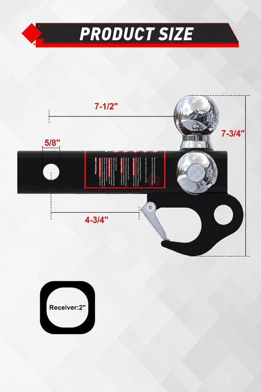 TYT 5-in-1 Tri-Ball Hitch Ball Mount for 2-Inch Receiver, 10,000 lbs GTW