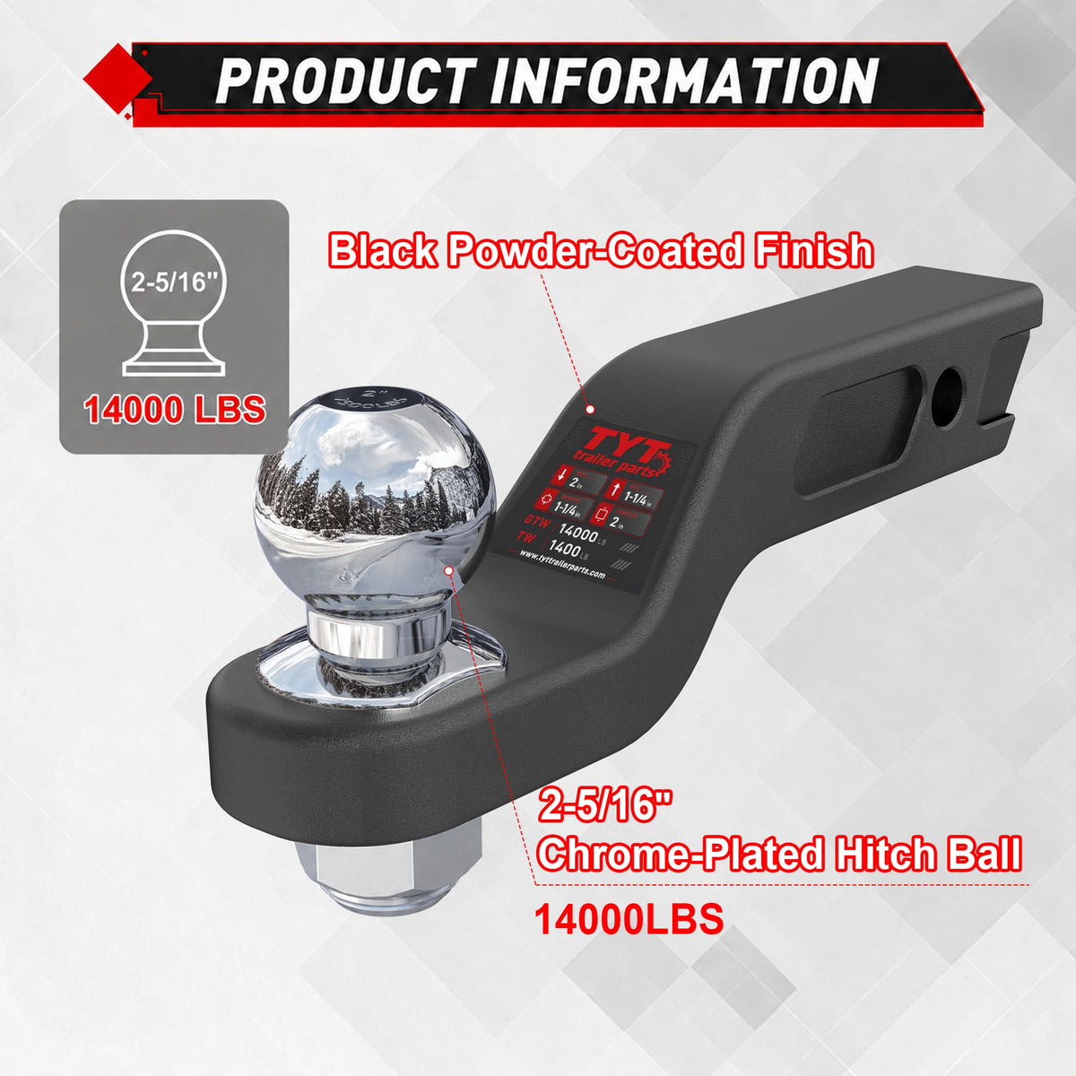TYT 2-5/16" Ball Heavy Duty Forged Trailer Hitch Ball Mount for 2" Receiver