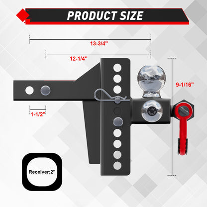 TYT Adjustable Tri-Ball Trailer Hitch for 2 inch Receiver, 4.5" Drop/Rise, Triple Balls (1-7/8", 2", 2-5/16") with Shackle，Pin Lock & Hitch Tightener - TYT4WD