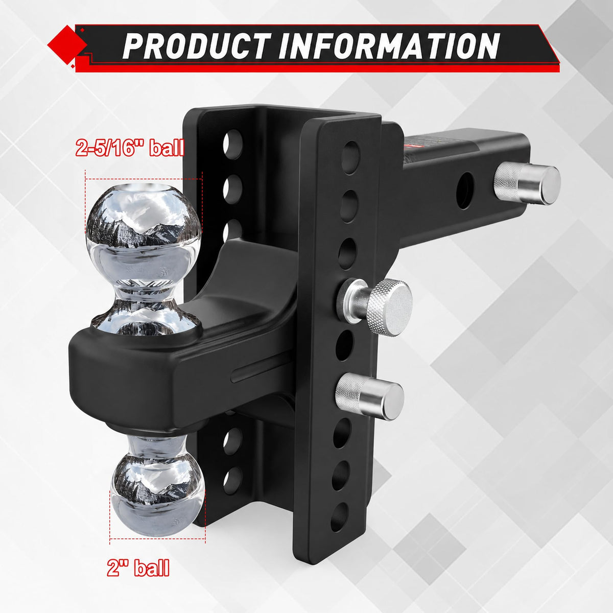 TYT Adjustable Heavy Duty Trailer Hitch Ball Mount for 2.5" Receiver - TYT4WD
