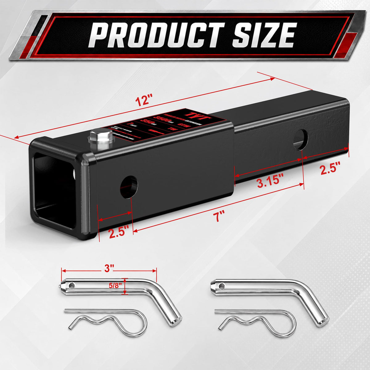 TYT 7-Inch Hitch Extender for 2" Receiver, Trailer Hitch Extension