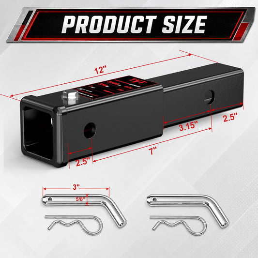 TYT 7-Inch Hitch Extender for 2" Receiver, Trailer Hitch Extension