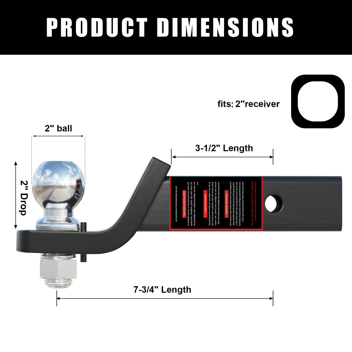 TYT Trailer Hitch Ball Mount with 2 Inch Ball -2 Inch Drop Hitch - TYT4WD
