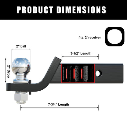 TYT Trailer Hitch Ball Mount with 2 Inch Ball -2 Inch Drop Hitch - TYT4WD
