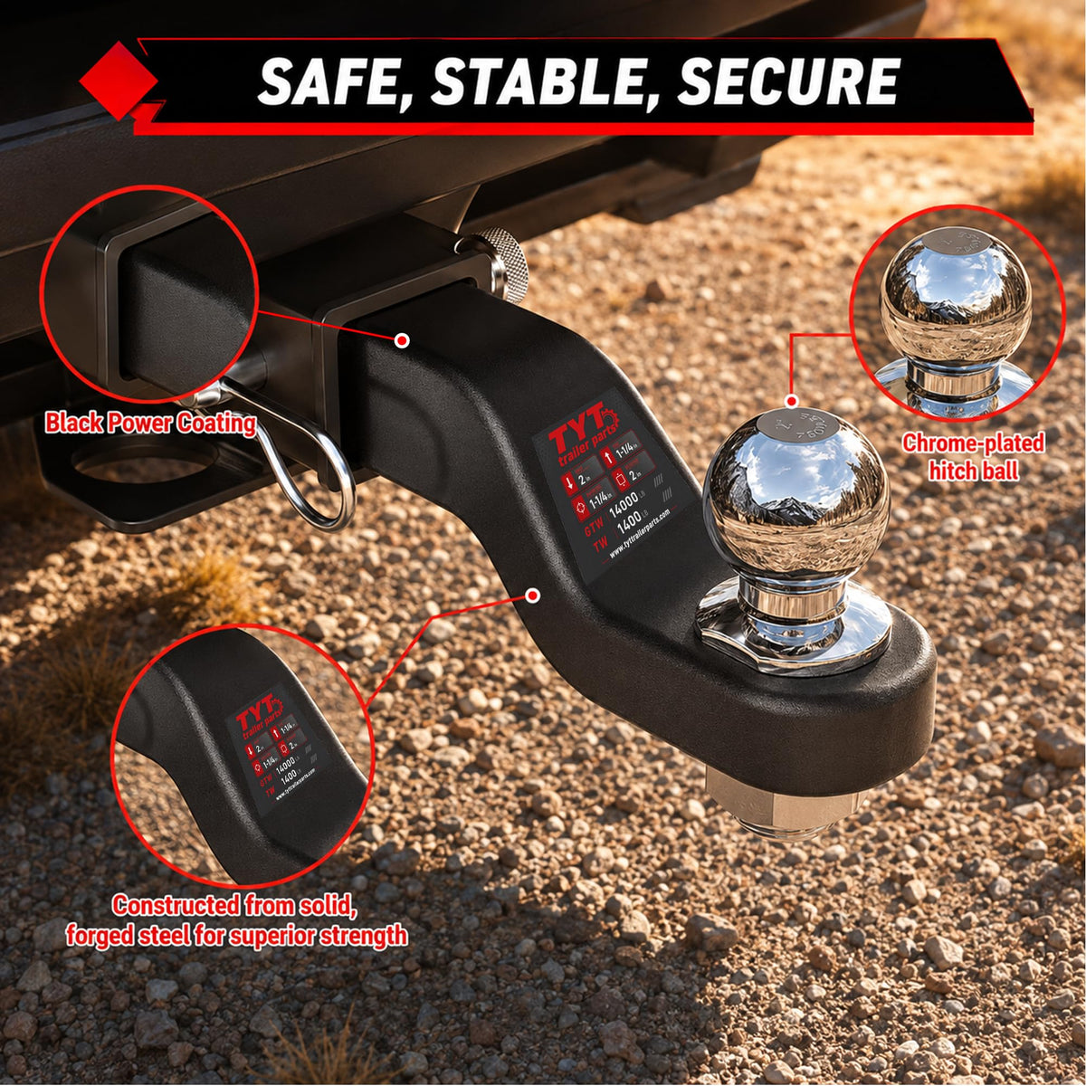 TYT 2-5/16" Ball Heavy Duty Forged Trailer Hitch Ball Mount for 2" Receiver
