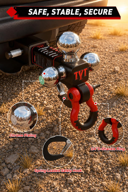 TYT 5-in-1 Tri-Ball Hitch Ball Mount for 2-Inch Receiver, 10,000 lbs GTW