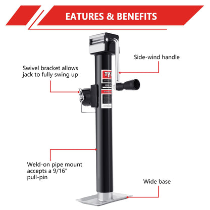 TYT 5000 lbs Weld-On Swivel Trailer Jack – 15" Lift Travel Jack - TYT4WD