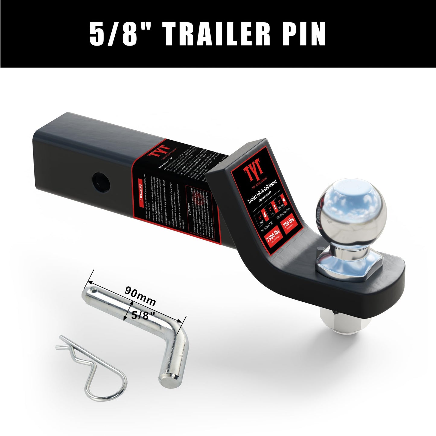 TYT Trailer Hitch Ball Mount with 2 Inch Ball -2 Inch Drop Hitch - TYT4WD