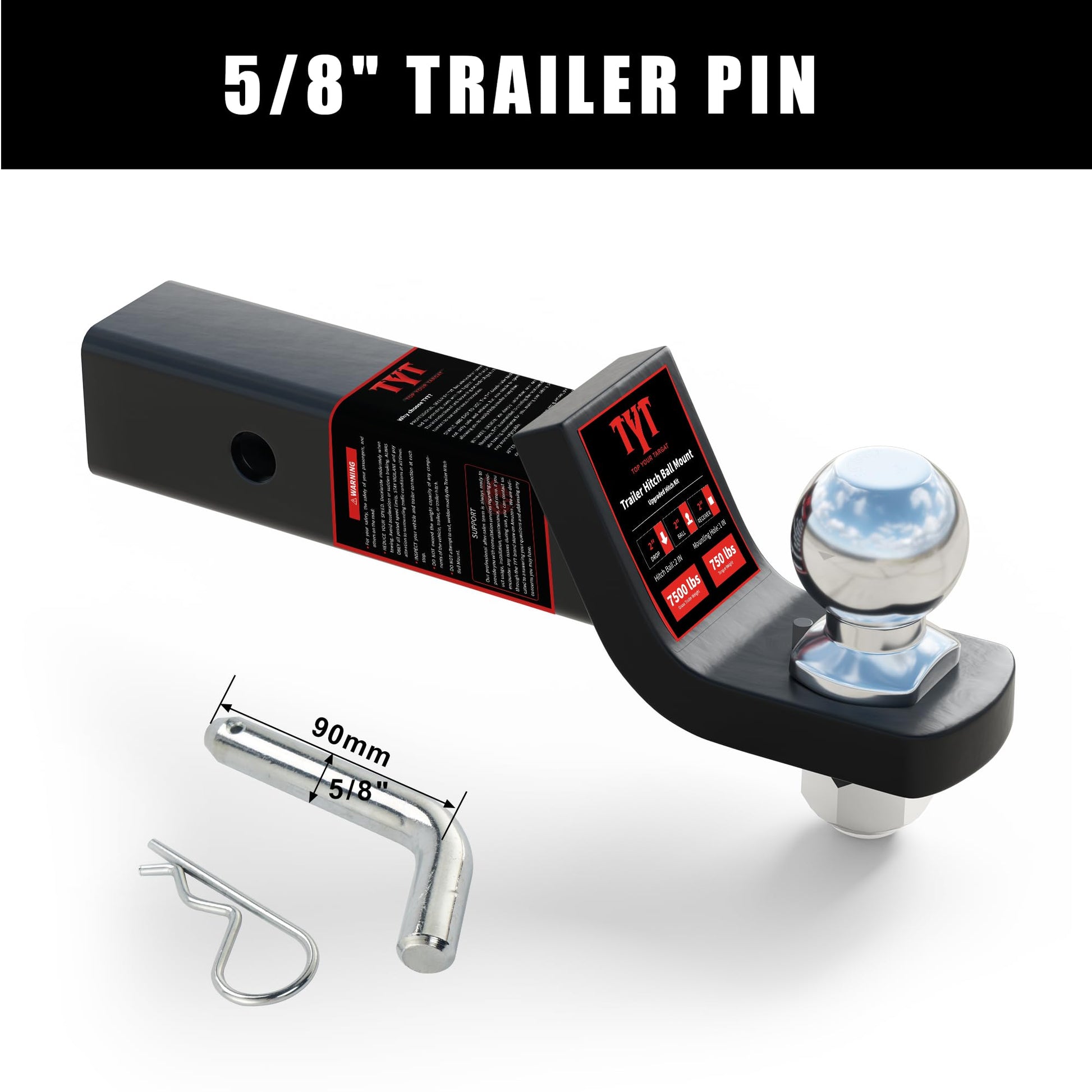 TYT Trailer Hitch Ball Mount with 2 Inch Ball -2 Inch Drop Hitch - TYT4WD