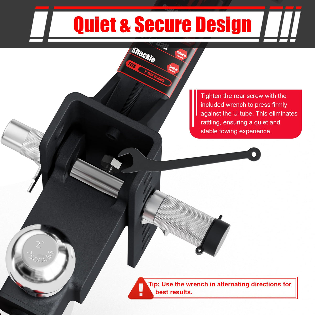 TYT Adjustable Trailer Hitch Ball Mount with Lock&Pin&Rotatable Tow Shackle, Fits 2-in Receiver, 5" Rise/Drop, 2-in, 2-5/16-in Hitch Ball, 10000LBS GTW, Ultra Quiet - TYT4WD