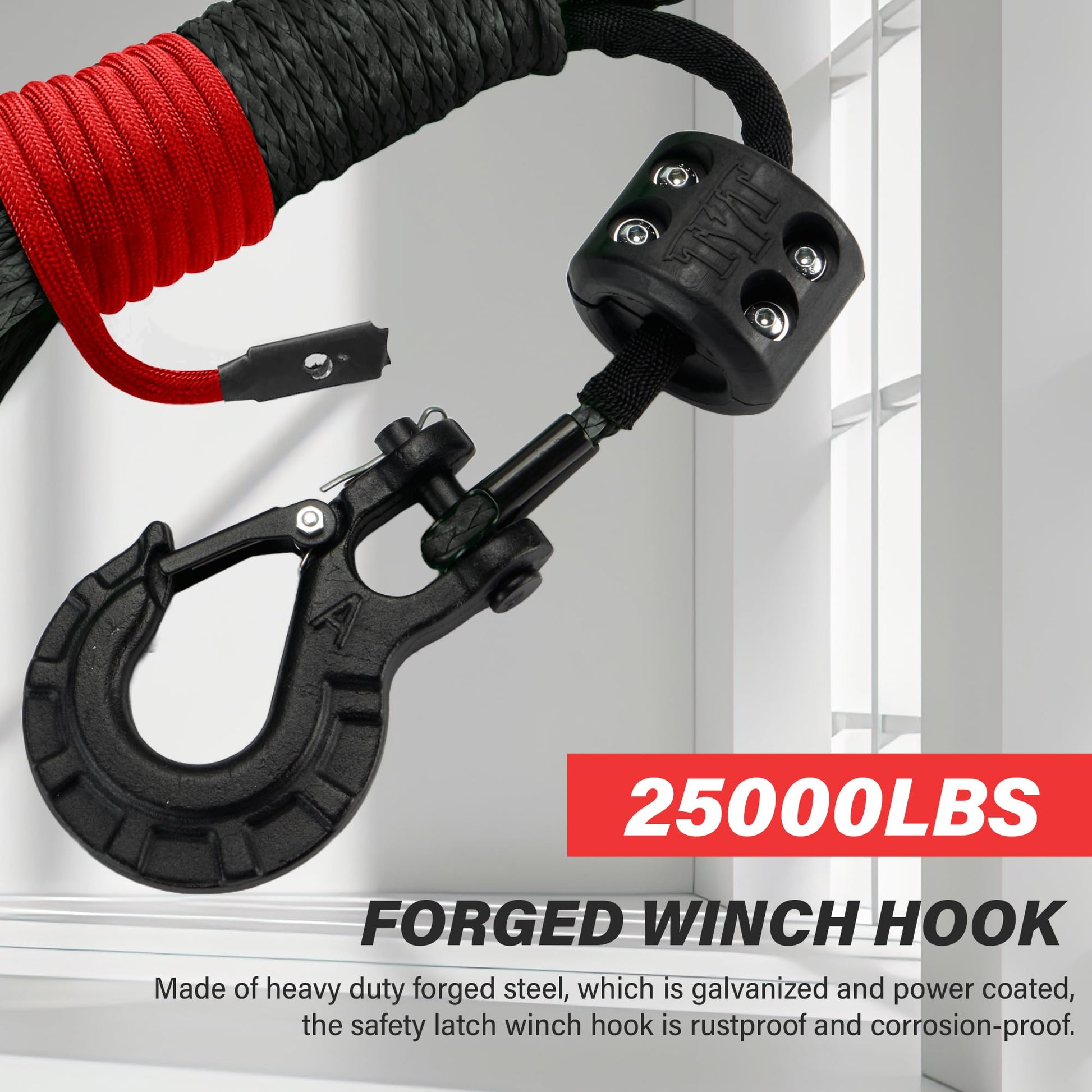 TYT Off-Road Winch Rope Kit - 3/16''x50', 8500 Lbs Black Synthetic Cable with Protective Sheath, Heavy-Duty Hook, Safety Pull Strap & Rubber Stopper Ideal for 4WD ATV UTV Vehicles, Grey, (JPS3650IG) - TYT4WD
