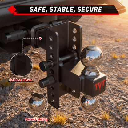 TYT Adjustable Truck Trailer Hitch for 2 inch Receiver, 6" Drop/Rise Tow Hitch with Dual Balls，Includes Two Pin Locks & Hitch Tightener (2" & 2-5/16") - TYT4WD