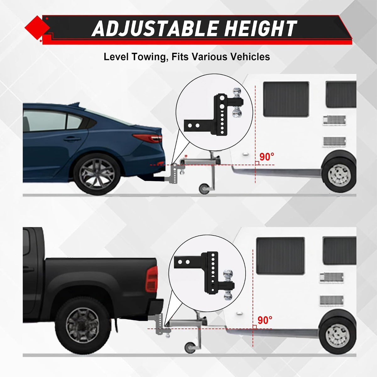 TYT Adjustable Heavy Duty Trailer Hitch Ball Mount for 2.5" Receiver - TYT4WD